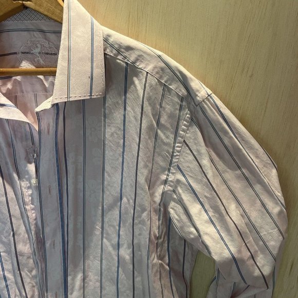 Bugatchi Men's Long Sleeve Pink Stripe Button Up Shirt Shaped Fit large? - Picture 2 of 7